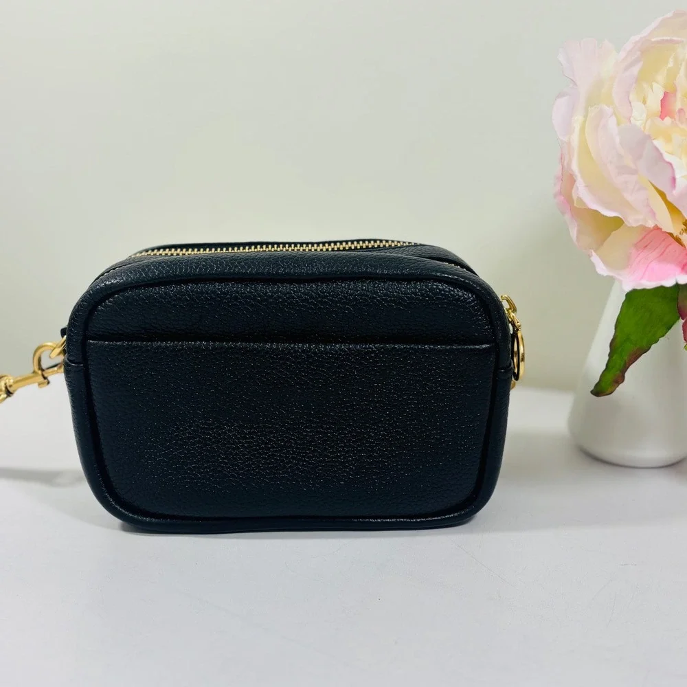 Tory Burch Purse Black Perry Bombe Mini Bag Pebbled Leather Crossbody Gold - Picture 3 of 9
